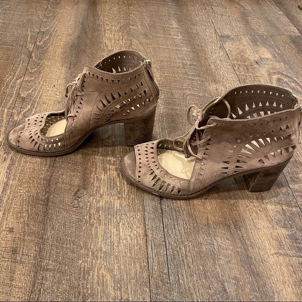 Vince Camuto lace up tan booties